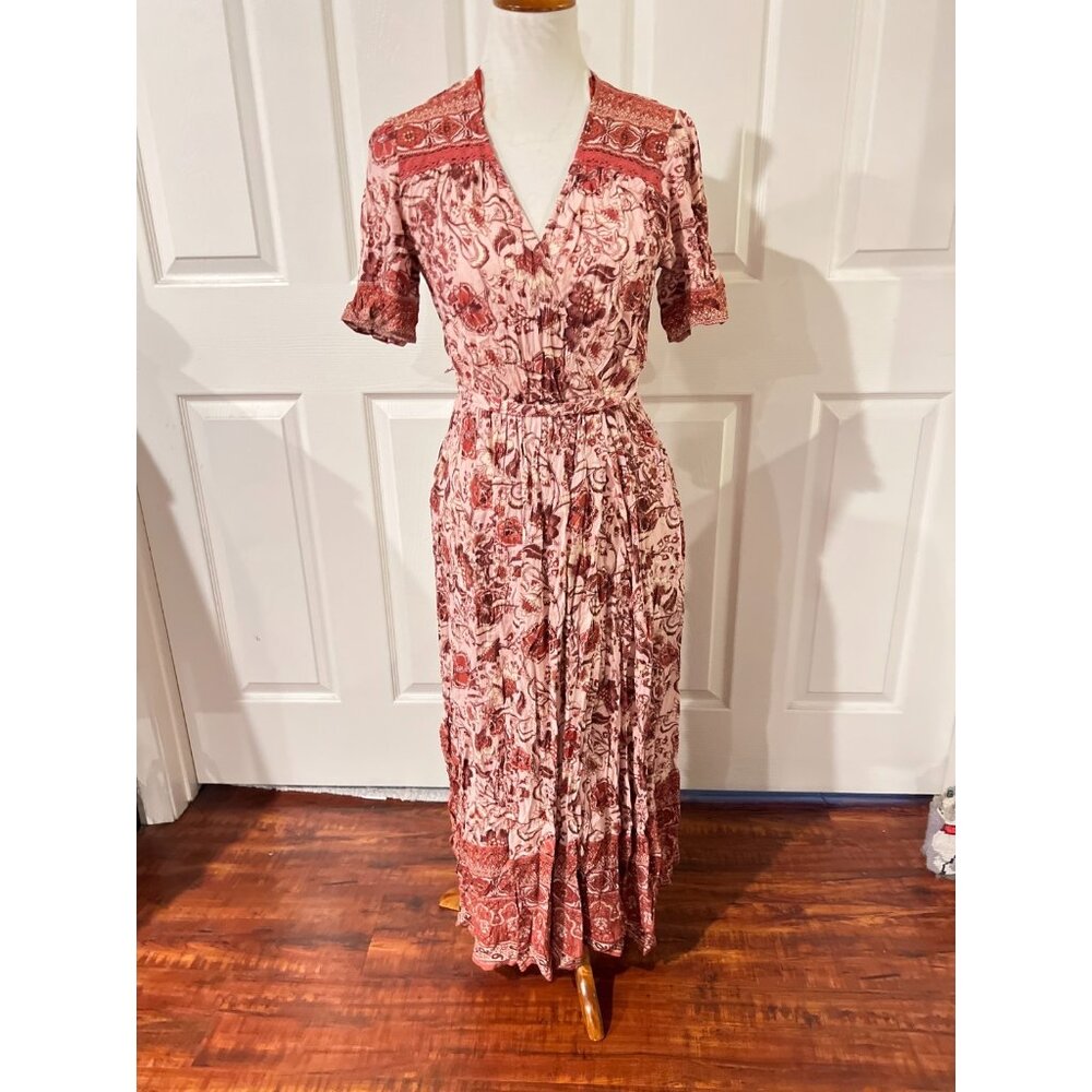 Knox Rose‎ Womens Floral Bohemian Maxi Dress Sz XS Slit Spring Cottage Romantic
